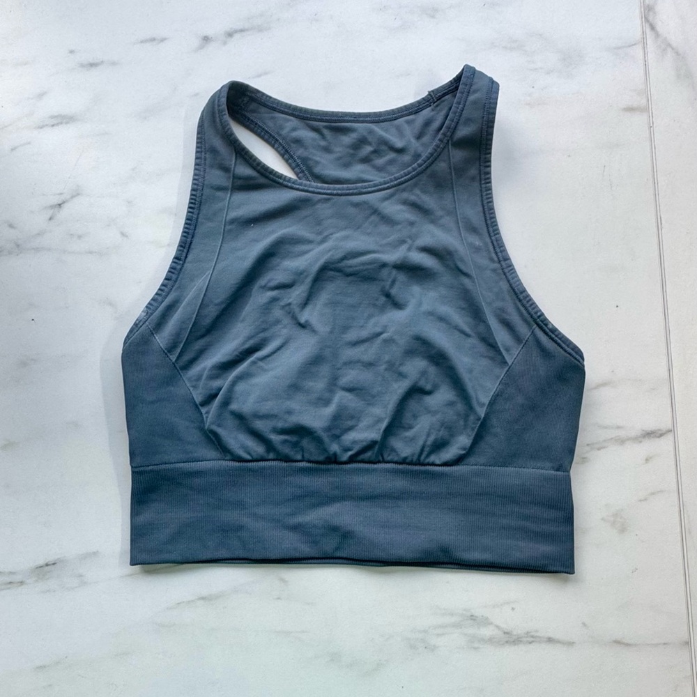 Lululemon Longline Crop Tank Built-In Bra Blue Slate Size 4/6